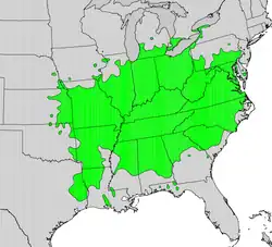 Natural range of Asimina triloba