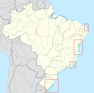 Localização aproximada das Restingas da Costa Atlântica segundo o WWF.