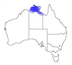Mapa mostrando a distribuição estimada de A. magna na Austrália.