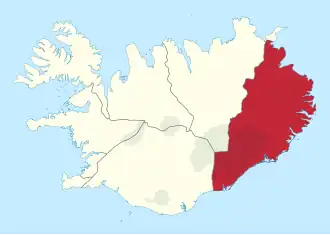 Localização da Região Leste na Islândia