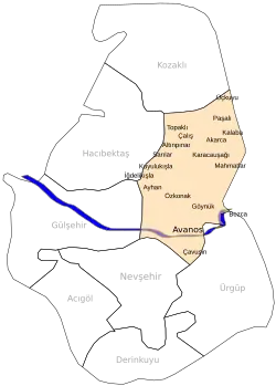 Localização de Avanos na província de Nevexequir