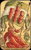 Banner de Corações de um baralho alemão de 48 cartas, padrão alemão, datado de cerca de 1545