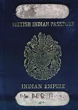 Passaporte indiano britânico emitido durante a era colonial