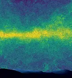 Simulação da polarização do pó na Via Láctea sob a forma de radiação cósmica de fundo no céu. Vencedor da categoria «Non-photographic media» em 2019, por (Eslovénia/EUA).