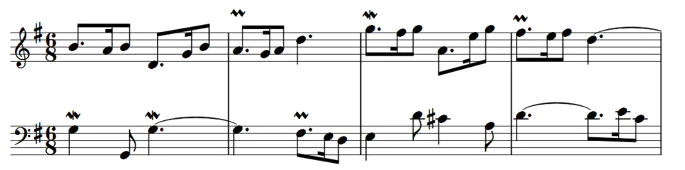 Primeiros 4 compassos da sétima variação.