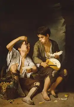 Jovens mendigos comendo uvas e melão Bartolomé Esteban Murillo