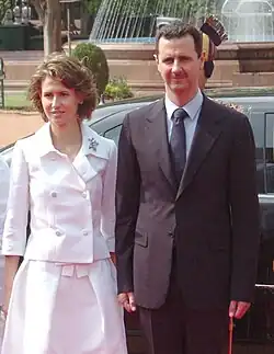 Picture of Bashar al-Assad and Asma al-Assad at the ceremonial reception of the President of Syrian Arab Republic, in New Delhi on June 18, 2008.