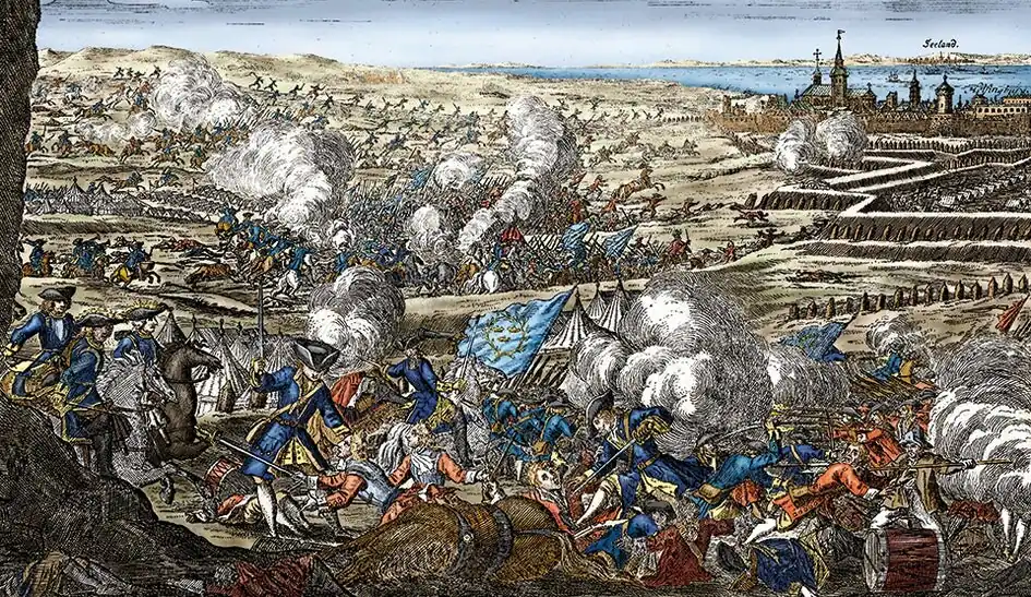 Impressão da batalha de Helsingborg de 1710