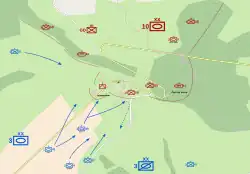 Mapa mostrando o contra-ataque francês fracassado, 15 de maio