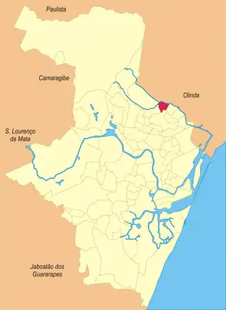 Localização do bairro Beberibe na cidade do Recife