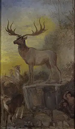 Alces irlandeses e caçador do Paleolítico, em 1894
