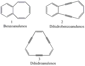 estrutura do benzoanuleno, dihidrobenzoanuleno e dihidroanuleno