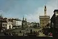 Piazza della Signoria Florença, Bernardo Bellotto, 1742, óleo sobre tela, 61 × 90 cm, Museu de Belas Artes de Budapeste , à esquerda a agora extinta Igreja de San Remolo