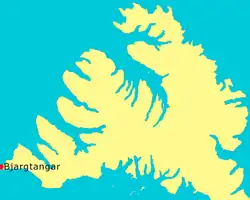 Localização de Bjargtangar em Vestfirðir-Barðastrandarsýsla.
