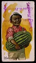 Lithograph of a black boy holding a watermelon, circa 1850–1900