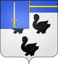 um comble—argento; três merletas sable; em um comble azure uma cruz or; um franco-quartel [quartel] azure carregado com uma espada argento, empunhadura or—Nairne of Meikleour ( quartel 1/4 maior para Flahault)