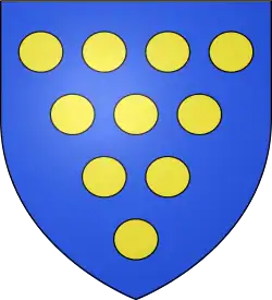 10 besantes (arruelas or)—Azure, dez besantes em pila; D'azur à dix besants d'or— Jean IV de Rieux, França