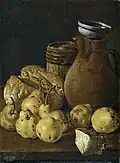 Bodegón: pan, peras, queso y recipientes (século XVIII), Luis Egidio Meléndez (1716-1780).
