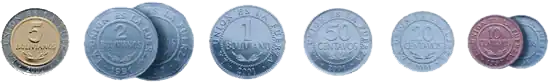 Moedas de bolivianos e centavos