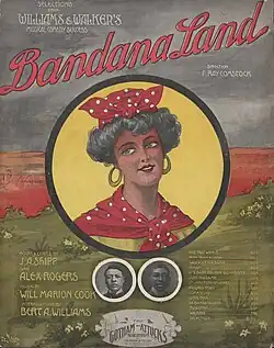 Partituras do musical da Broadway, Bandanna Land, Andréa Stephen Chevalier de Takacs, ilustrador, editora Gotham-Attucks, 1908