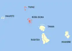 Localização da comuna de Bora-Bora (a vermelho) nas ilhas de Sotavento.