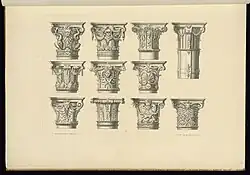 Ilustrações de capiteis barrocos da França, no Cooper Hewitt, Smithsonian Design Museum (Nova York)