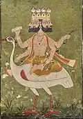Divindade hindu Brahma montada em seu ganso.