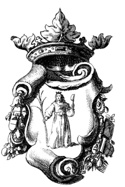 Brasão da Capitania de Pernambuco, como apresentado na obra Rerum per octennium in Brasilia, de Gaspar Barléu.[8]