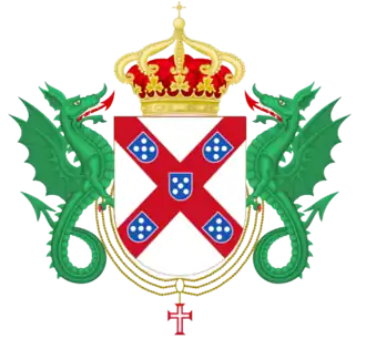 Serpes como suportes do brasão da portuguesa Casa de Bragança.