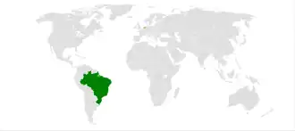 Mapa indicando localização do Brasil e dos Países Baixos.
