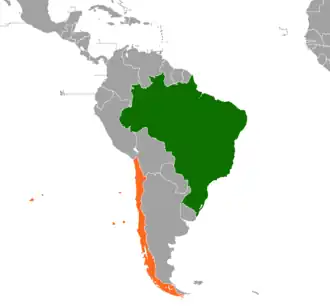 Mapa indicando localização do Brasil e do Chile.