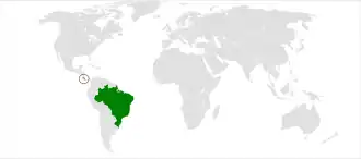 Mapa indicando localização de Brasil e do Costa Rica.