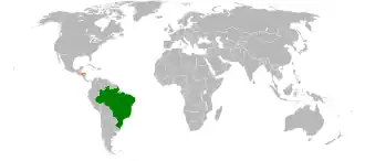 Mapa indicando localização do Brasil e de Honduras.