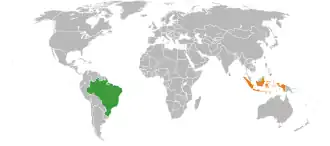 Mapa indicando localização de Brasil e do Indonésia.