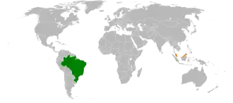 Mapa indicando localização da Brasil e da Malásia.