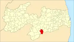 Localização de Caraúbas na Paraíba