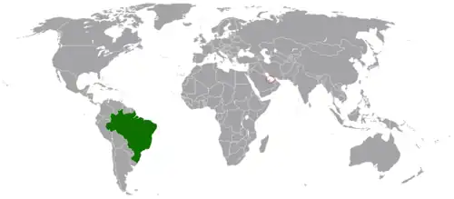 Mapa indicando localização do Brasil e do Qatar.
