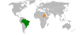 Mapa indicando localização do Brasil e do Sudão.