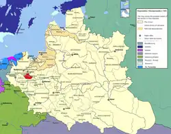 Mapa mostrando a localização da voivodia de Brześć Kujawski (em vermelho) na República das Duas Nações.