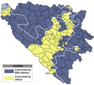 Território máximo controlado pelos sérvios durante a guerra.