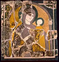 Ícone cerâmico bizantino da Virgem e o Menino, século X