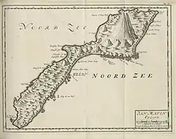 Um mapa de Jan Mayen do período das grandes explorações nerlandesas (c. 1590s–1720s).
