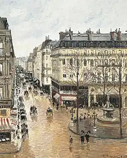 Camille Pissarro, Rue Saint-Honoré (1897), Museu Thyssen-Bornemisza (Madrid). Vista do Hôtel du Louvre, voltado para o oeste.