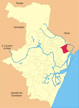 Localização do bairro Campo Grande na cidade do Recife.