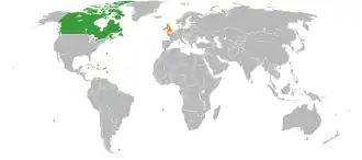 Mapa indicando localização do Canadá e do Reino Unido.