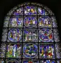 Vitral na Catedral de Cantuária, com a história completa dos Magos e cenas com a mesma tipologia.