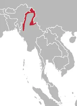 Distribuição do serau-vermelho em Myanmar