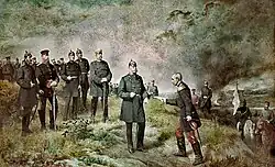 O general francês André Charles Victor Reille entrega ao rei Guilherme I da Prússia a carta de rendição de Napoleão III