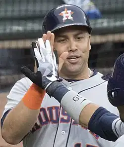Imagem de Carlos Beltran, campista externo do Houston Astros em 2017