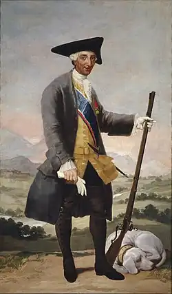Rei Carlos III da Espanha, com um chapéu tricórnio, c. 1787.